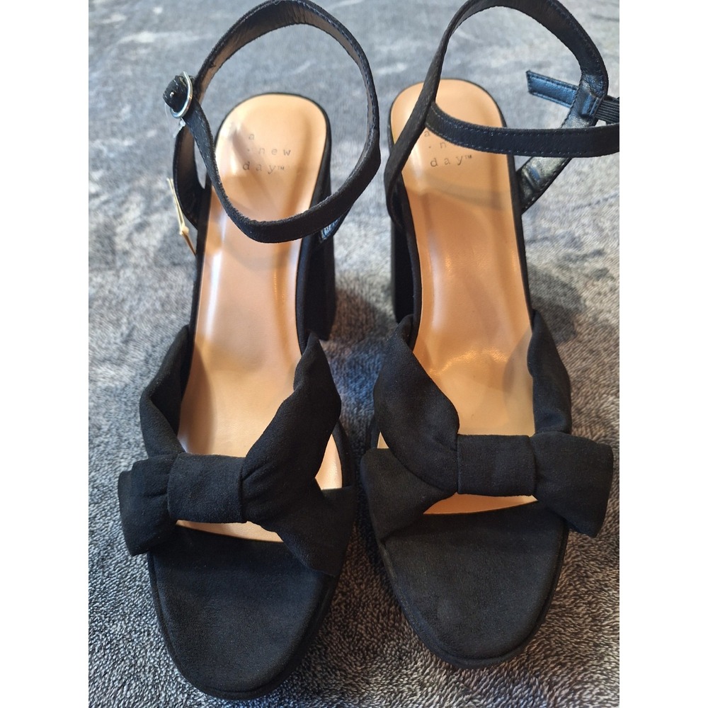 Velvet Block Heel Open Toe Shoes Womens‎ 9 Black Dark Romantic Holiday Party - Picture 3 of 15